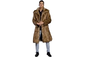 Old DIrd Men's Long Sleeve Fluffy Faux Fur Coat,Mens Winter Warm Faux Fur Overcoat,Long Thicken Soft Jacket Outerwear