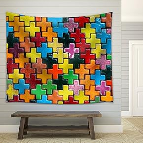 Background Texture of Colorful Stone Wall - Fabric Wall Tapestry Home Decor - 51x60 inches