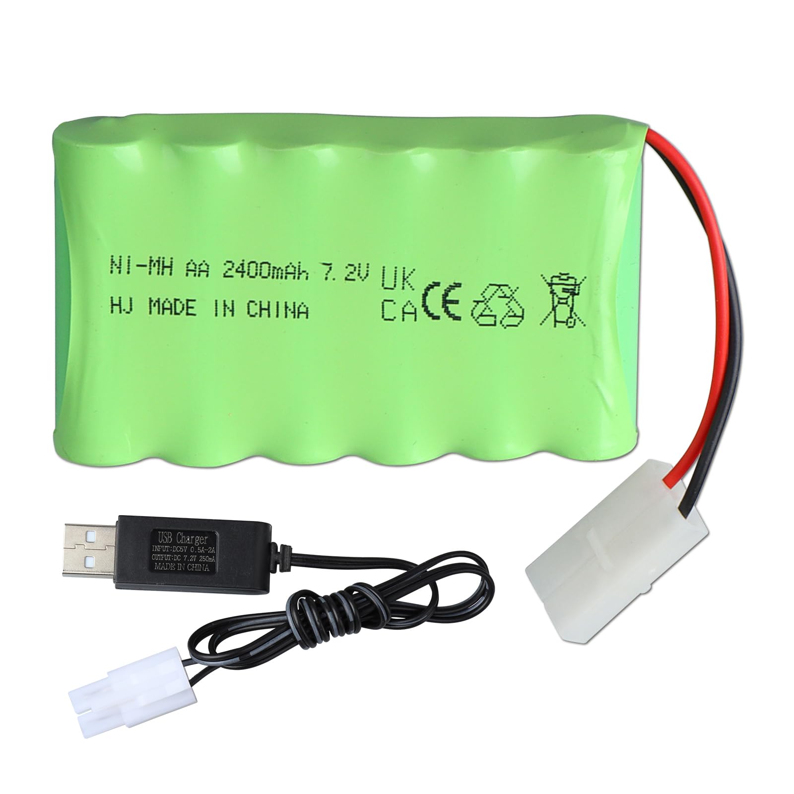 7.2 V 2400 mAh Ni-MH Battery with Tamiya KET 2P Plug and Charging Cable, 6 Cell Battery Pack Battery for RC Vehicle, Car, Truck, Excavator, Crawler, Tank, Toy, Model Making, Power Tools, Lighting