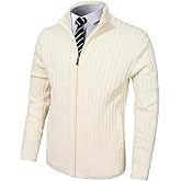 Pioneer Camp Men's Cardigan Sweaters Full Zip Up Stand Collar Slim Fit Casual Knitted Sweater with 2 Front Pockets