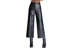Lucrosun Women's Elastic High Waist Wide Leg Faux Leather Pants Palazoo Trousers
