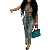 Molilove Women's Sexy Cheetah Print Jumpsuits Mesh See Through Hollow Out Top Bodycon Pant Romper Y2K One Piece Outfits