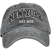 LONGTEN Vintage Baseball Cap 100% Cotton Sun Hat Washed Denim Trucker Cap Embroidery New York for Men Women Adjustable