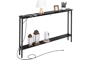 SAUCE ZHAN Sofa Table with Outlet and USB Port, 47" Console Behind Couch Table with Steel Frame, Narrow Entryway Table for Living Room, Foyer, Hallway, Entry, Black