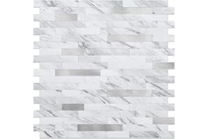 DICOFUN 10 Sheets Marble Look Peel and Stick Backsplash Wall Tile, PVC Kitchen Backsplash Peel and Stick in White, 9.4 sq.ft