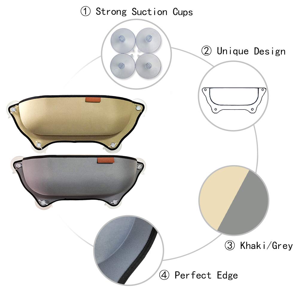 SSZY Cat Window Bed, Cat Window Perch, Cat Car Hammock EZ Mount Sunny Seat Lounger with 4 Suction Cups Cat Resting Sofa Safe Sunbath cat perch window for Cats 60lbs