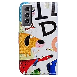 Bcov Galaxy S21 5G Case, Colorful Cute Dogs Leather