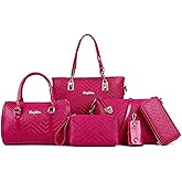 Women Handbags Set 6 Pcs PU Leather Top Handle Purse Shoulder Crossbody Bag Sets