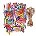 Juvale Jute Twine & Mini Wooden Clothespins - 100-Pack, 1.4 in, Multicolor, Natural Wood - for Crafts & Photos - Colored Clips & Picture Clothespins