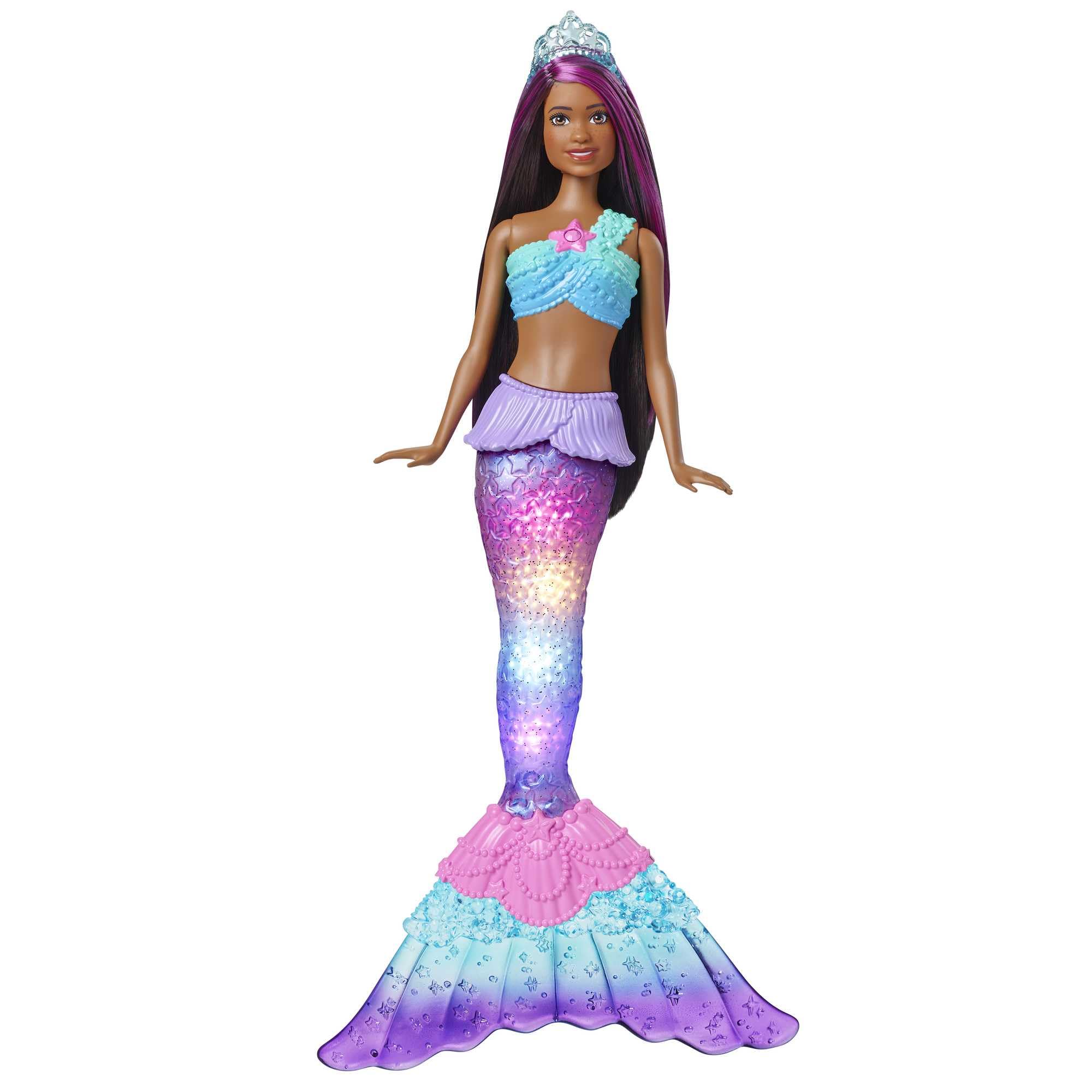 Barbie Mermaid Doll with Water-Activated Twinkle Light-Up Tail, Barbie Dreamtopia Mermaid Toys, Purple-Streaked Hair, HDJ37