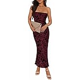 MEROKEETY Women's 2026 Summer Floral Strapless Dress Bodycon Tube Slit Mesh Wedding Guest Cocktail Party Maxi Dresses