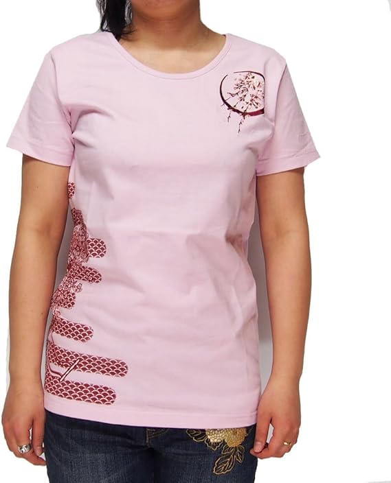 Amazon ジャパネスク レディース 青海波花車柄 刺繍 和柄tシャツ 半袖 4rft 601 Tシャツ カットソー 通販