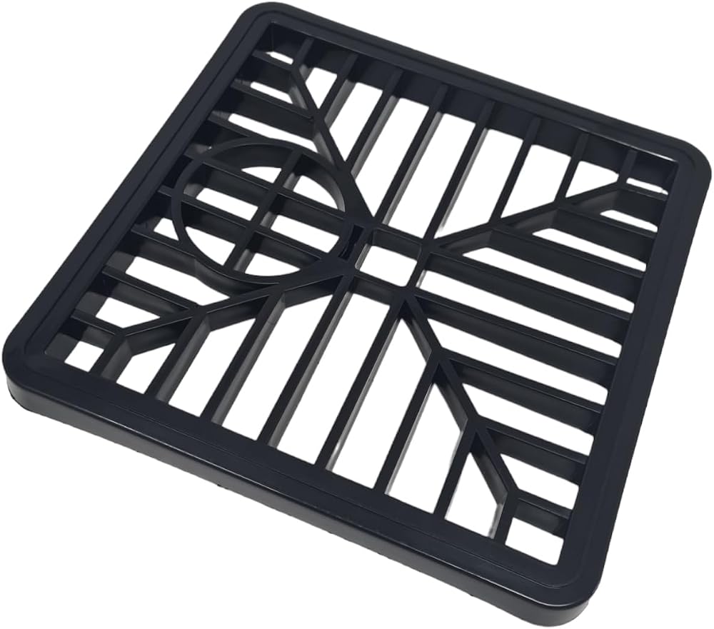 fiXte Square Gulley Grid Drain Cover 150mm x 150mm Black Heavy Duty PVC