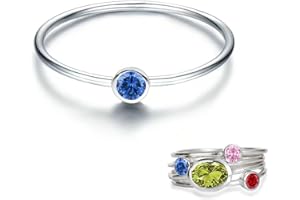 SENPOTLY 925 Sterling Silver Mother Child Birthstone Stackable Rings Set Mother Ring with Birthstone Mother Daughter Family Ring Mother's Day Jewelry Gifts for Wife