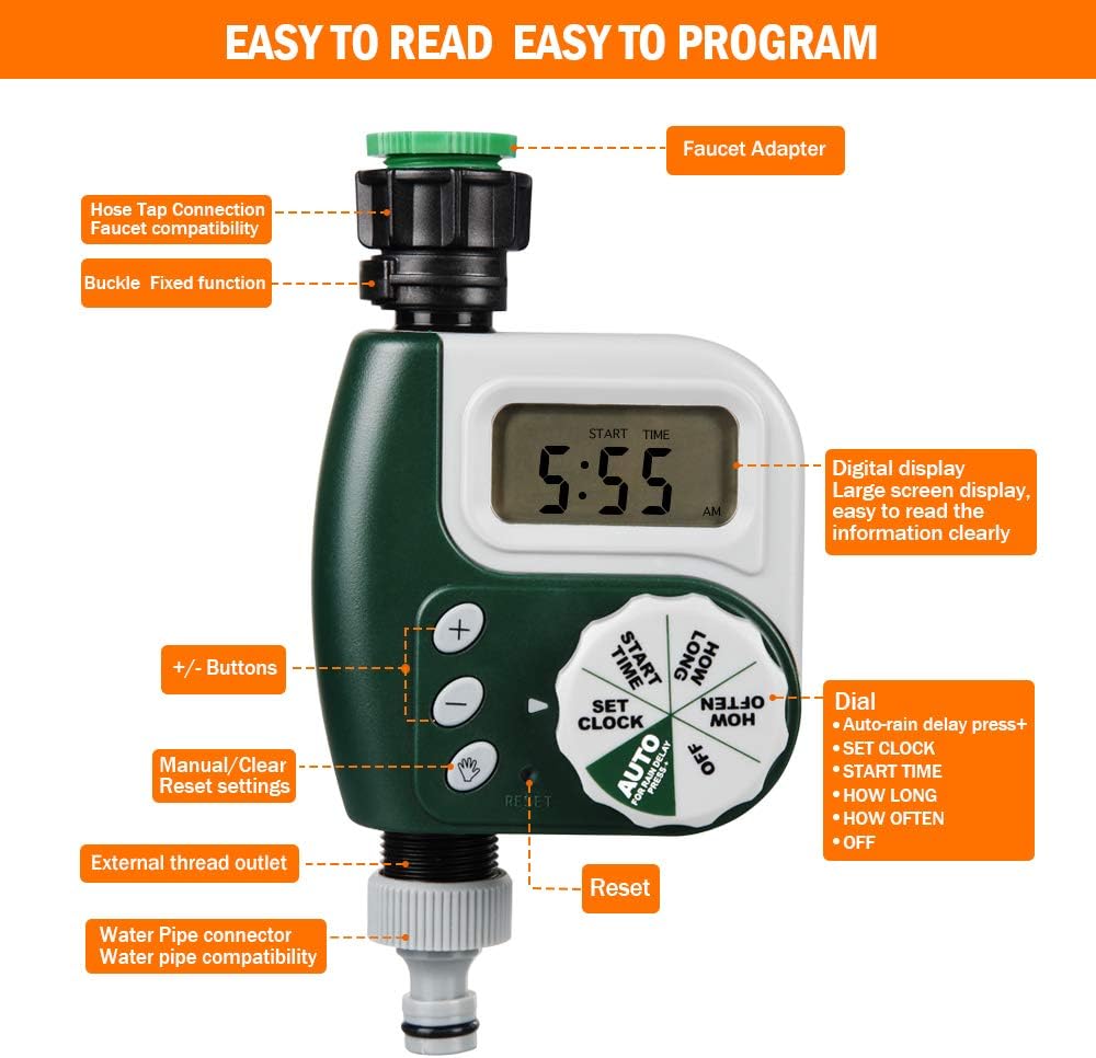 Innoo Tech Digital Water Timer, 2020 Upgrade Programmable Faucet Watering Timer with Huge LCD Display, Waterproof Automatic Sprinkler Controller for Garden Yard Lawn Drip Irrigation Watering System: Home & Kitchen