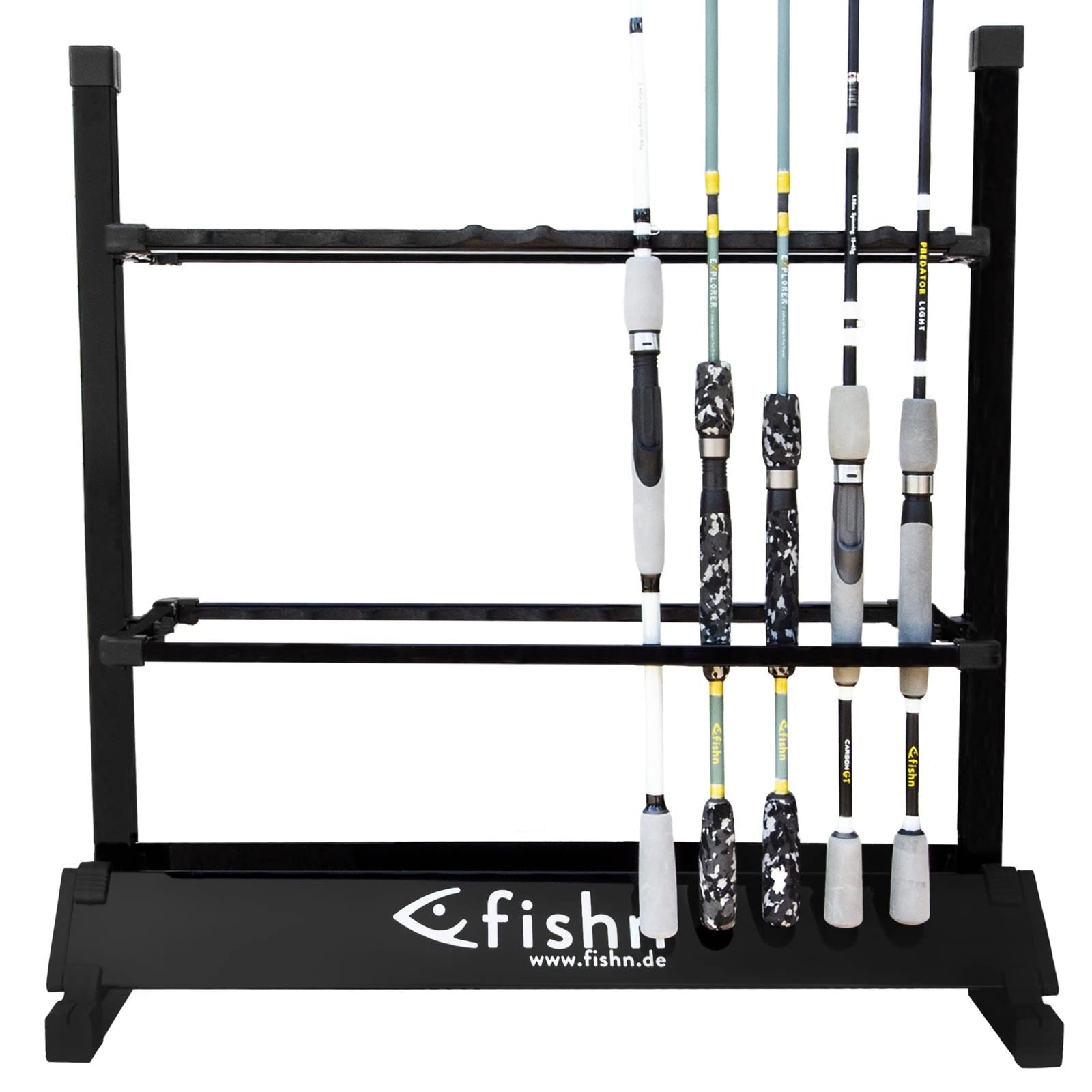 FISHN® Rod Rack for 24 fishing rods, 100% aluminum, rod holder, fishing rod holder - 72 x 70 x 30 cm (BLACK)