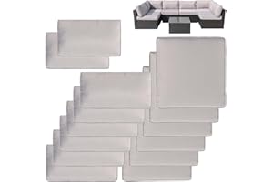 VIXLON 14Pcs Patio Cushion Covers Replacement Splashproof UV-Resistant Inelastic Covers with Zippers, Max Compatible 25.6x25.6x4inch Patio Cushion, for 7 Pcs Outdoor Patio Furniture Sets