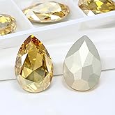 SEWJUN 8Pcs Teardrop Crystal Pointback Rhinestones,30 * 20mm Large Glass Rhinestones Gem Stones for Crafts Dress Shoes Jewelry Making，Crystal Golden Shadow