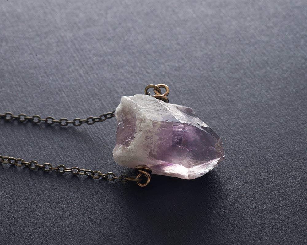 Raw Amethyst Point Antique Bronze Gemstone Necklace