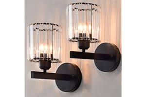 TISLYCO Black Wall Sconces Set of 2, Bathroom Wall Lighting Fixtures Over Mirror, Vanity Light, Modern Glass Shade Wall Lamp 