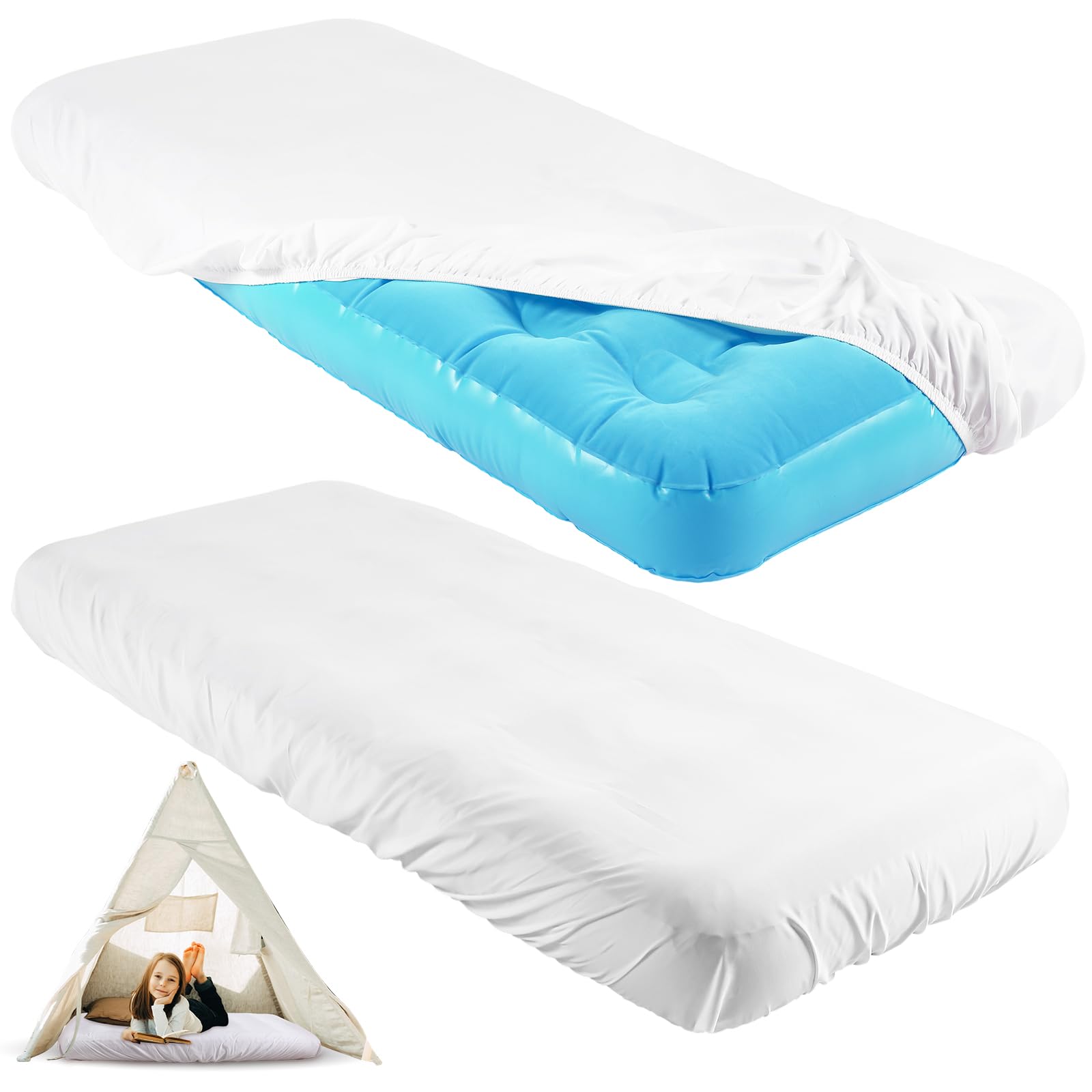 Photo 1 of Breling Kids Air Mattress Fitted Sheets Compatible with Intex Cozy Kidz (Sheet Only) Toddler Inflatable Mattress Sheets for Kids Sleepover Party Travel Camping Airbed(White,2 Pcs)