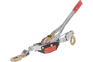 LFGUD Come Along Winch Ratchet Tool, 2 Ton Dual Gear Power Puller, 2 Hooks Heavy Duty Steel Cable & Anti Skid Handle, 4400 LBS Load Capacity