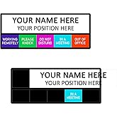 Office Status Sign With 5 Options,Do Not Disturb/Please Knock/In A Meeting/Out of Office/Working Remotely, Magnetic Slider Sign for Any Room,Name Plate For Desk/Doors/Cubicle Wall With Stand-Black