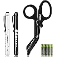 Trauma Shears & Pen Light for Nurses - 7.5" Fluoride Coated Medical Scissors and LED Penlight for Nurse, Doctor, First Aid, EMT, EMS, Nursing (Black Bandage Scissor + White & Black Pen Lights)
