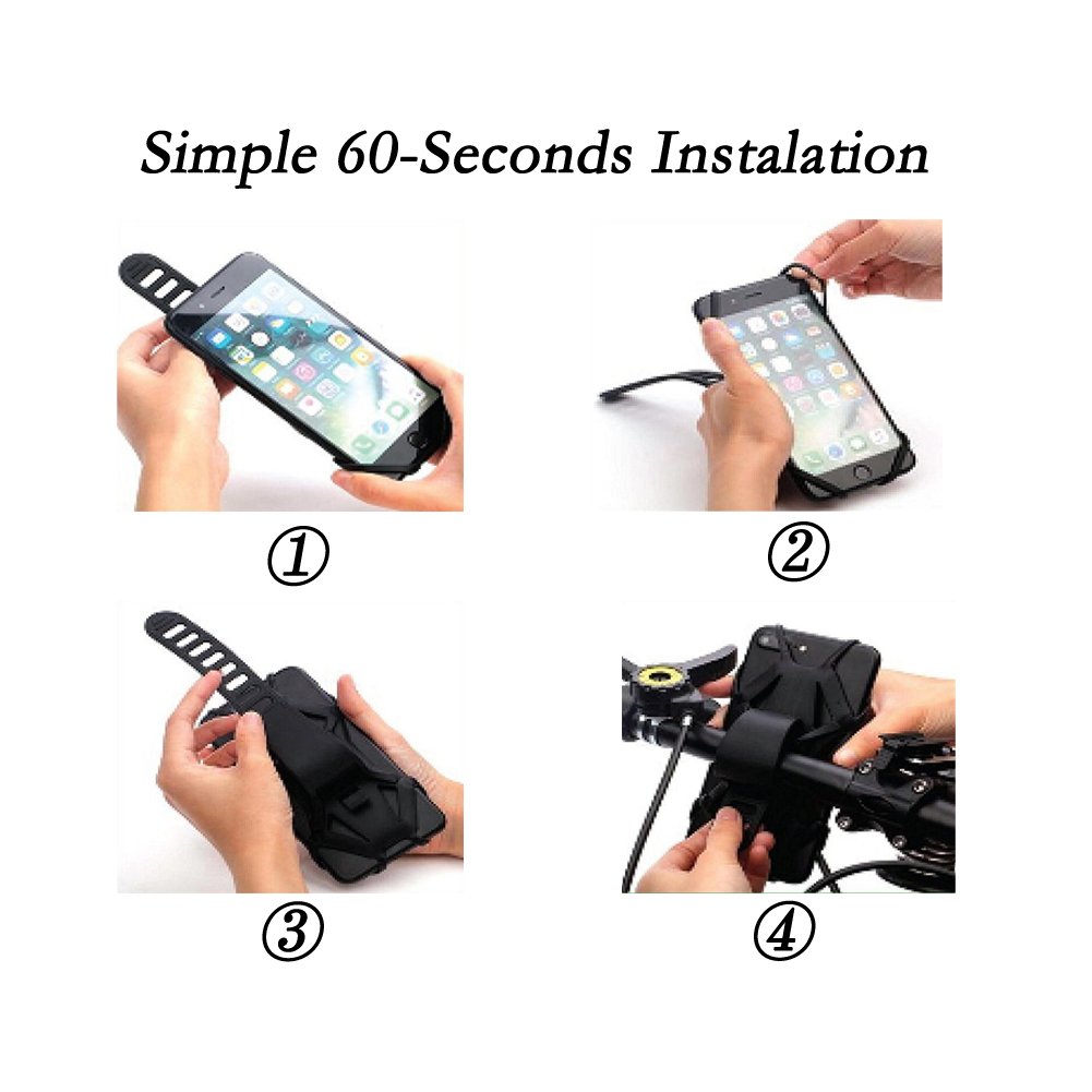 Bike Silicone Strap Mount Holder,Motorcycle by Phone Mount by Askari for iPhone X/8Plus/8/7Plus/7/6S, Galaxy S9/S9+,S8+/S8/S7/S6,LG HTC and all 4-6 Inch Smartphones[Black]