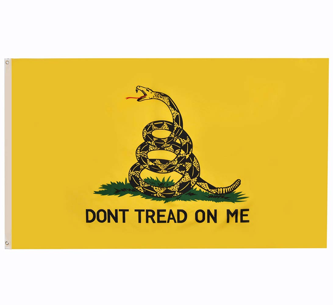 RainRoad Gadsden Don\'t Tread On Me Flag 3x5 ft,Printed Polyester Banner-Colonial Flag for Long Lasting Display-Yellow&Black Coiled Rattle Snake Design(Gadsden (Don\'t Tread on Me))