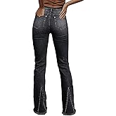 Flamingals Mid Waist Boot Cut Jeans for Women Stretchy Trendy Butt Lifting Flare Wash V Cut Raw Hem Denim Jeans
