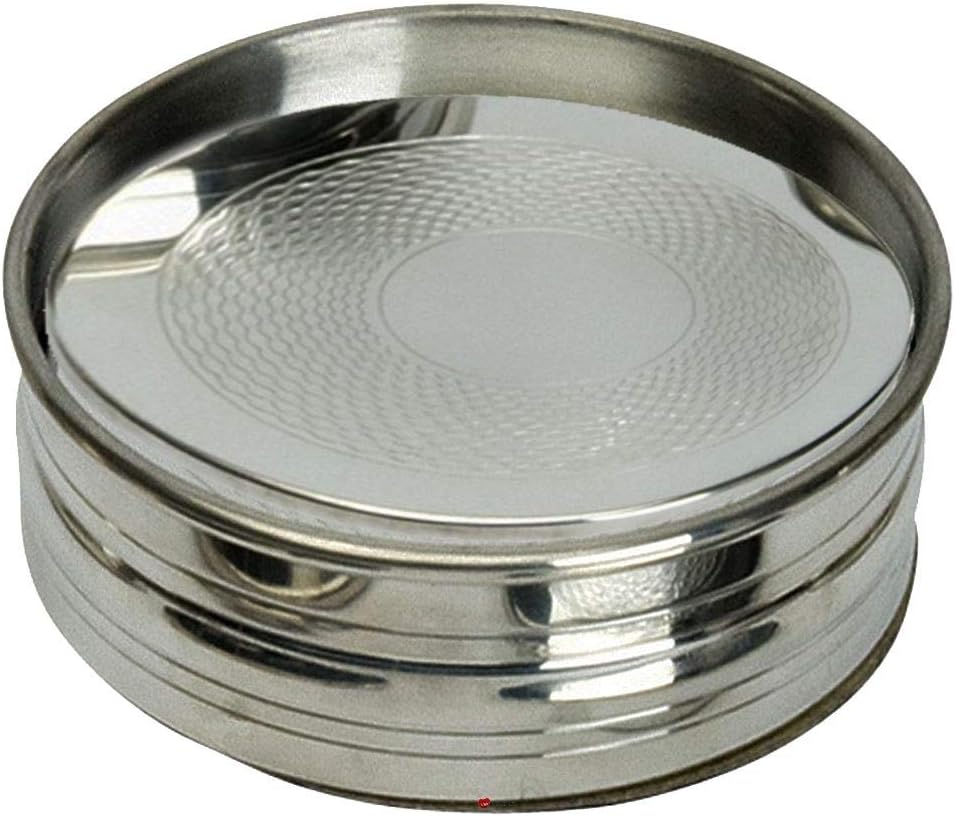 Drinks Coasters Set of Four in Pewter Engine Turned Milled Design Pewter Holder