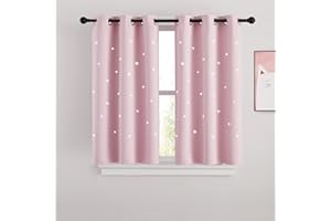 NICETOWN Pink Star Cutout Curtains for Girls' Bedroom, Room Darkening Cute Window Decorative Blackout Curtain Sold as 2 Panels (Baby Pink, 34 inches by 45 inches)