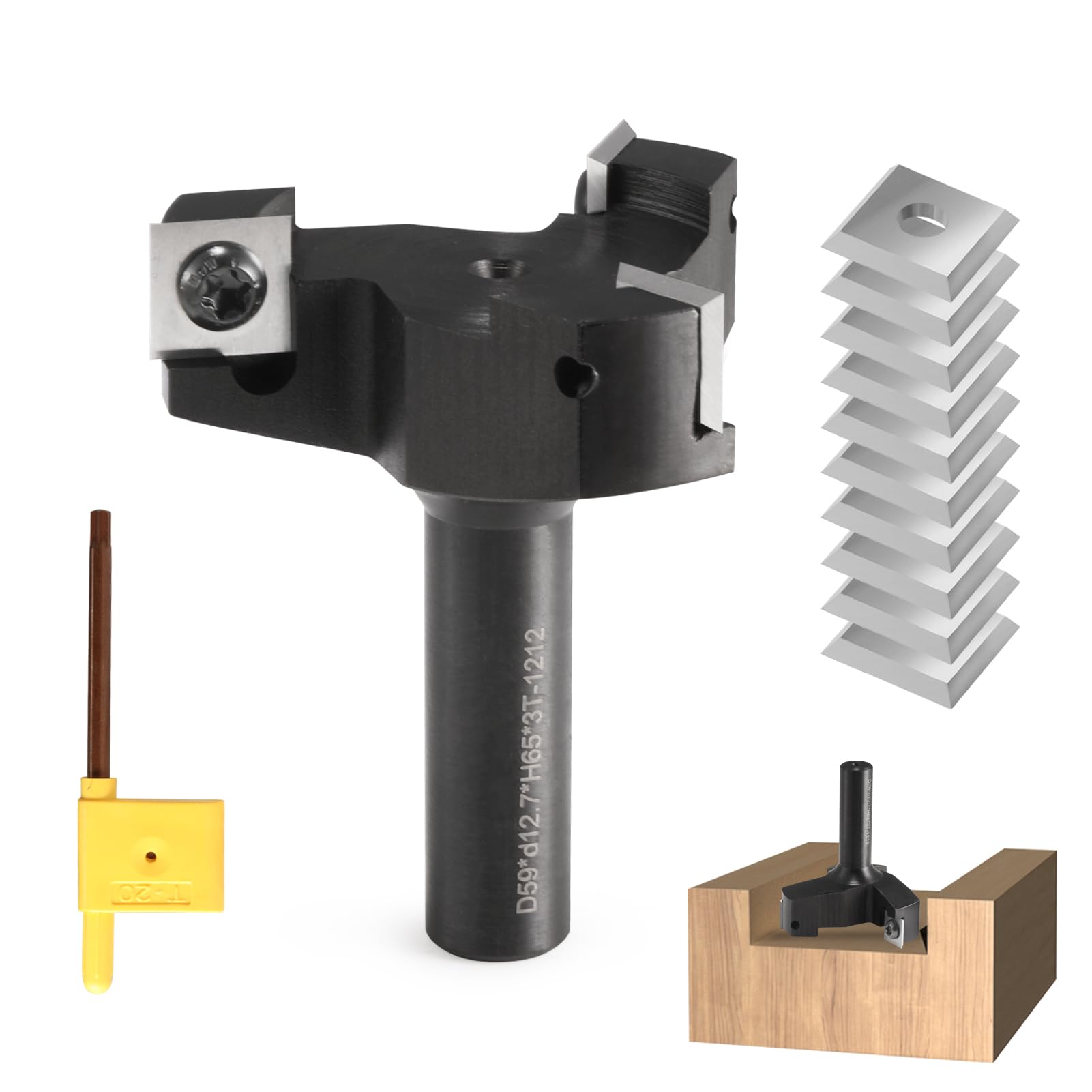 CNC Spoilboard Surfacing Router Bit, 1/2" Shank 2" Cutting Diameter，Carbide 4-Wing Slab Flattening Router Bit Planing Bit Wood Planer Bit with 10 PCS Indexable Insert(12x12x1.5mm) — image 1