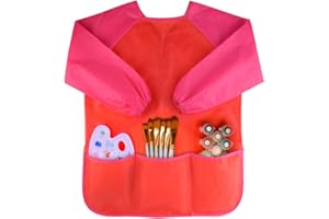 KUUQA Childrens Kids Toddler Red Waterproof Play Apron Smock with 3 Roomy Pockets - Painting, Baking, Cooking, Smock - Age 3-5 years (Paints and Brushes not included)