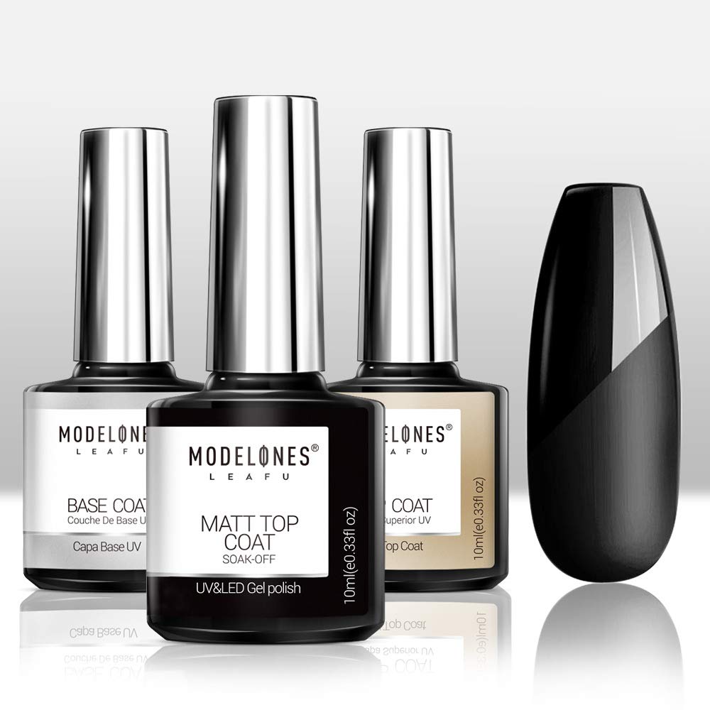 Modelones Matte Gel Top Coat With Base Top Coat Gel Nail Polish, No Wipe Top Coat LED Nail Lamp Needed, Soak Off Varnish 3x10ml, High Gloss Shiny and Matte Effects In One Set : Beauty