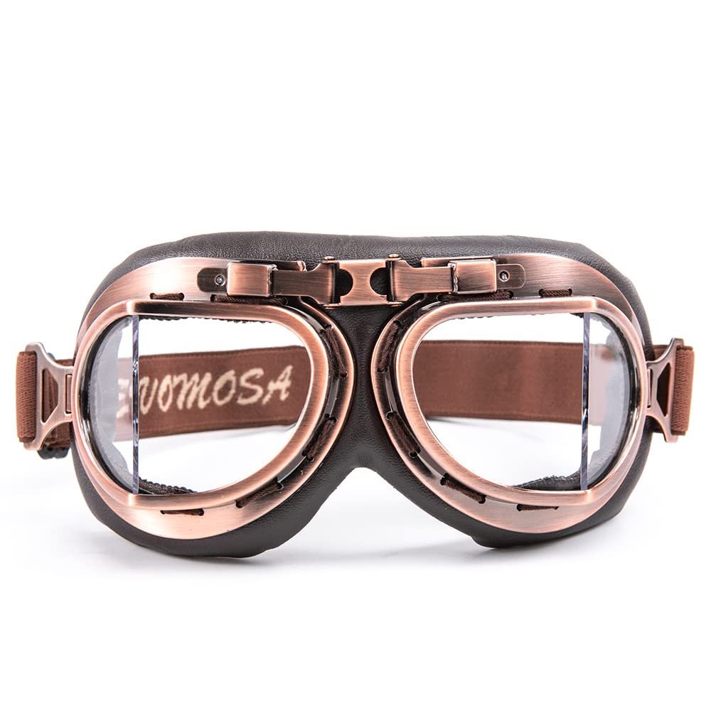 evomosa Motorbike Vintage Goggles Motorcycle Cruiser Scooter Goggle Bike Racer Cruiser Touring Goggles (Copper, Clear)