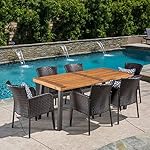 Delgado 7 Piece Outdoor Dining Set (Wood Table w/ Wicker Chairs)