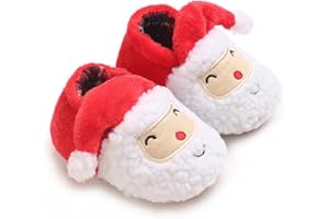 CHARROST Unisex Baby Christmas Santa Shoes Infant Non-slip cozy Fleece Booties Newborn First Walking Shoes Boys Girls Winter Warm Slippers