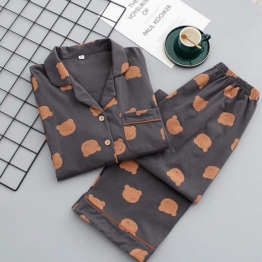 Wenhua Mujer 10 Piezas Ropa de Dormir, Pijama de algodón con Estampado