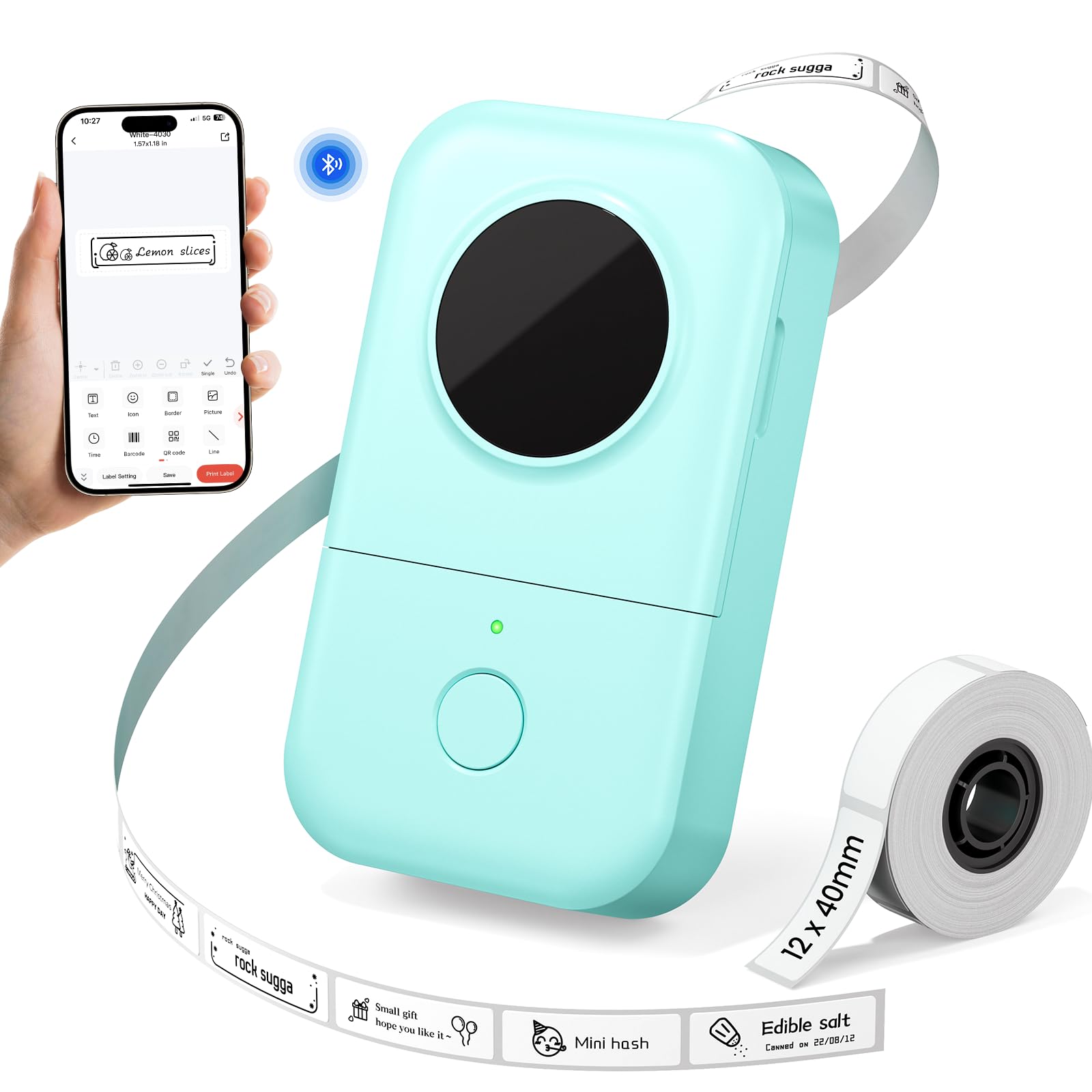 Photo 1 of Phomemo Label Maker Machine with Tape, D30 Mini Bluetooth Label Printer, Versatile App with with 1000+ Symbols and 60+ Borders, Portable Label Maker for School Supplies, Home, Office, Green