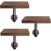 Navaris Industrial Pipe Shelf Set - 3 Small Wooden Shelves with Black Pipe Brackets - 5.9" x 7.9" Wall-Mounted Wood Shelving - Size S, Dark Brown