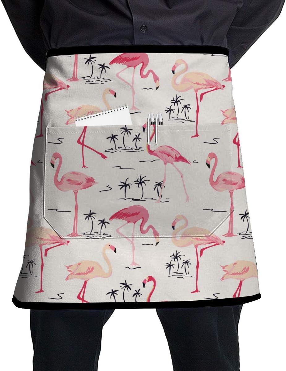 Waterproof Kitchen Apron Pockets Waist Apron Restaurant Half Aprons Bartender Apron Money Apron Waitresses Apron Kitchen Apron - Lovely Pink Flamingo Palm Tree