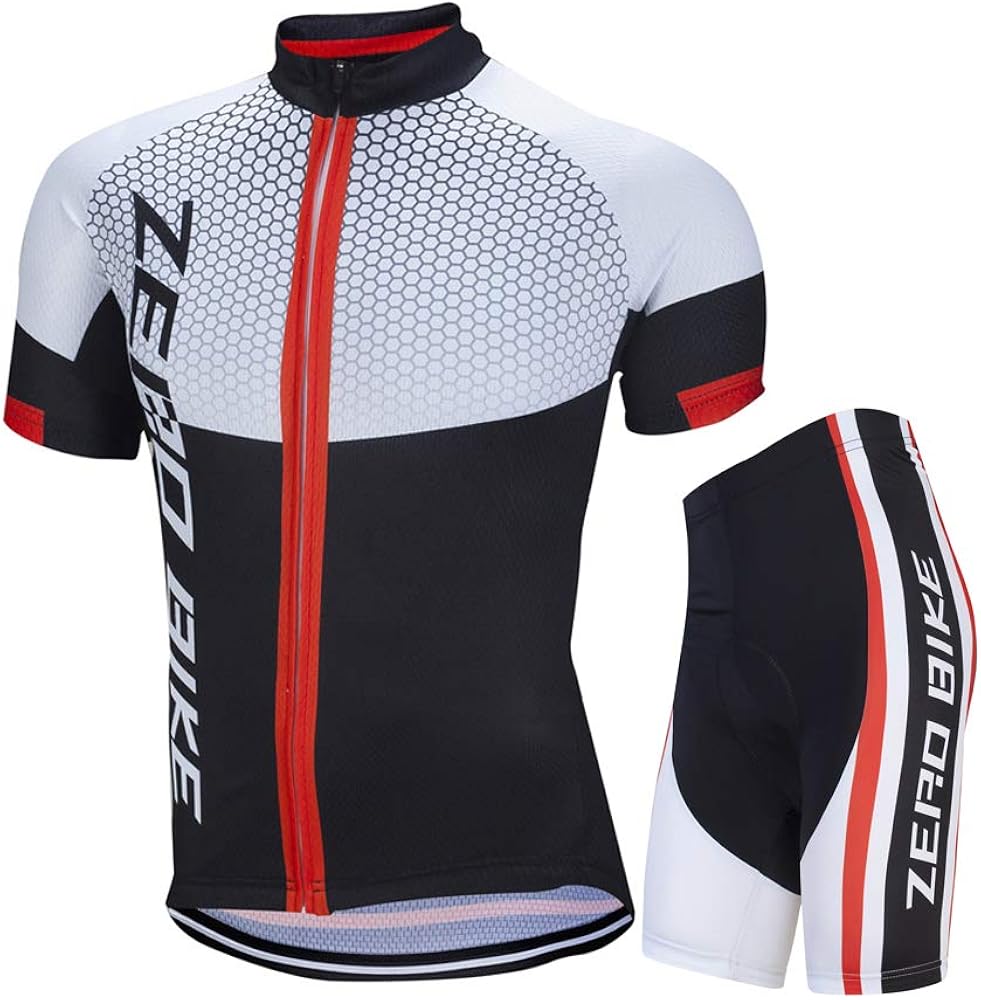 ZEROBIKE Men Breathable Quick Dry Comfortable Short Sleeve Jersey + Padded Shorts Cycling Clothing Set Cycling Wear Clothes: Clothing