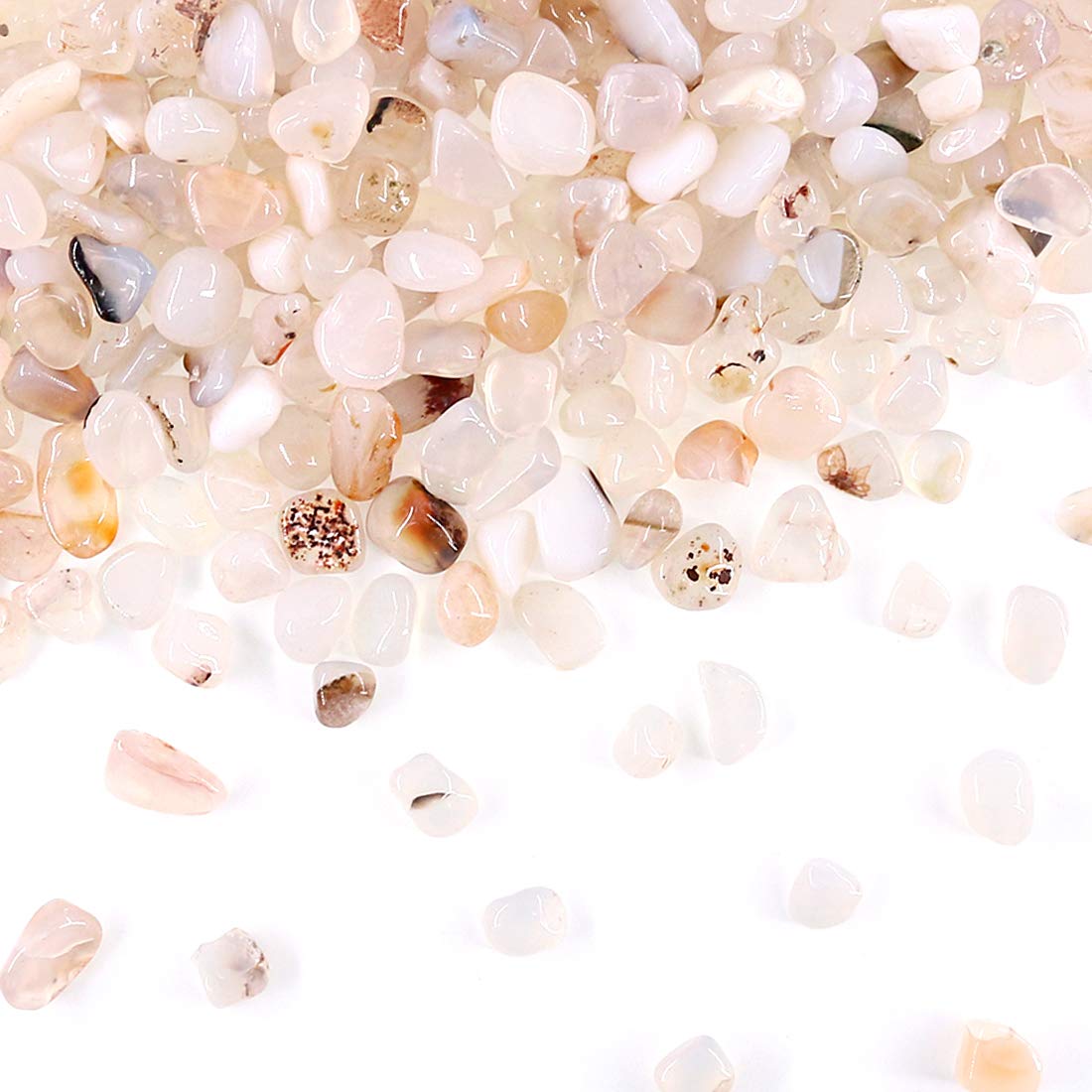 Swpeet 1Pound Marine Milky White Agate Bulk Stone Large Gemstone Crushed Pieces 0.35-0.5" inch Tumbled Stone Chips Crushed Natural Crystal Quartz Perfect for Jewelry Making Home Decoration(White)