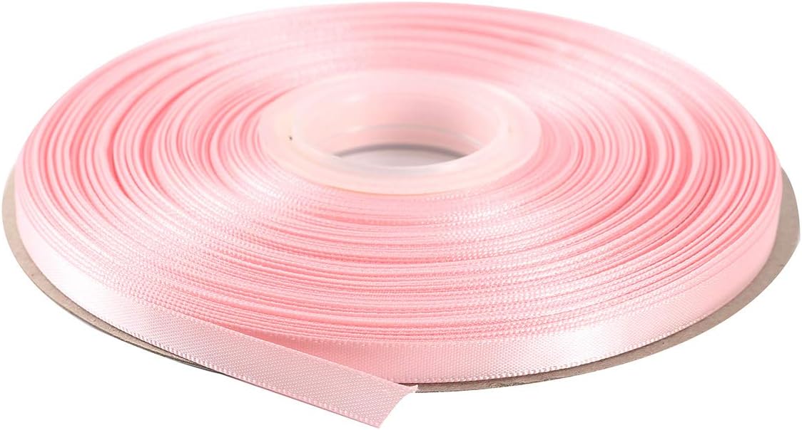 ITIsparkle 1/4" Inch Double Faced Satin Ribbon 50 Yards-Roll Set for Gift Wrapping Scrap Books Party Favor Hair Braids Baby Shower Decoration Floral Arrangement Craft Supplies, Light Pink Ribbon