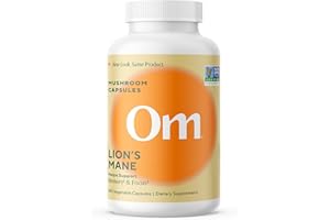 OM MUSHROOM SUPERFOOD Om Lion’s Mane Mushroom Capsules - Organic Mushroom Supplement and Nootropic - Brain Supplements for Memory and Focus, 180 Count (60 Servings)​