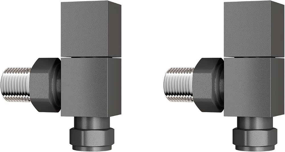 iBathUK Cube Thermostatic Radiator Valve Anthracite Angled Square Pair Solid