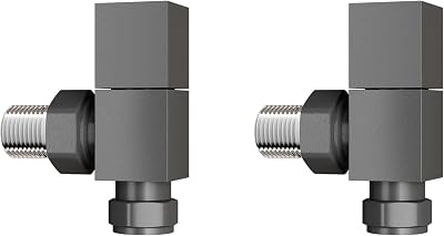 iBathUK Cube Thermostatic Radiator Valve Anthracite Angled Square Pair Solid