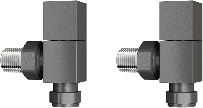 iBathUK Cube Thermostatic Radiator Valve Anthracite Angled Square Pair Solid
